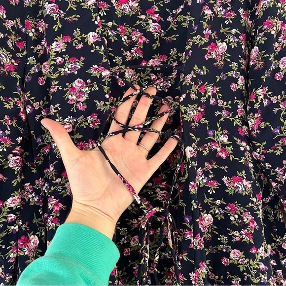 Moon Dance Vintage Blue Pink Floral Print Long Sleeve Mini Dress Size 18 Spring - Picture 5 of 7